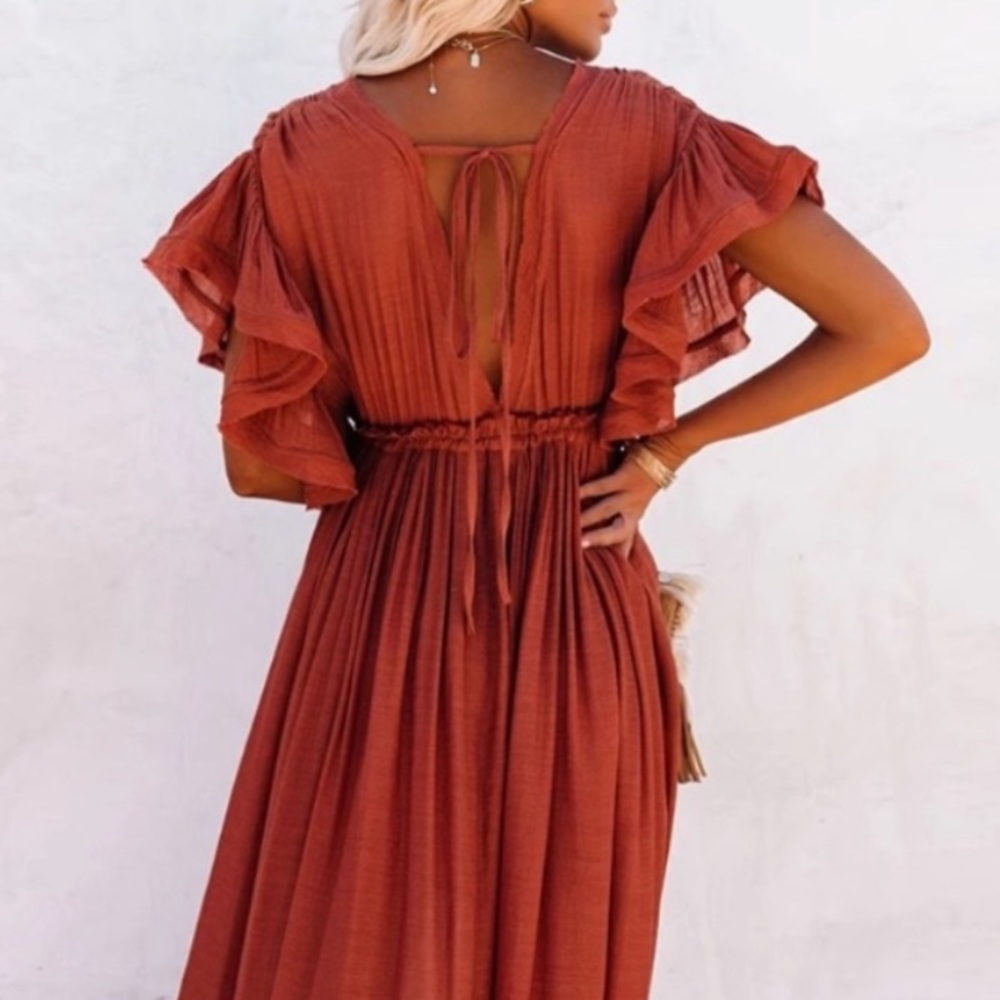 SOLD OUT Red Gauze Boho Button Maxi Coverup Dress - Picture 7 of 10